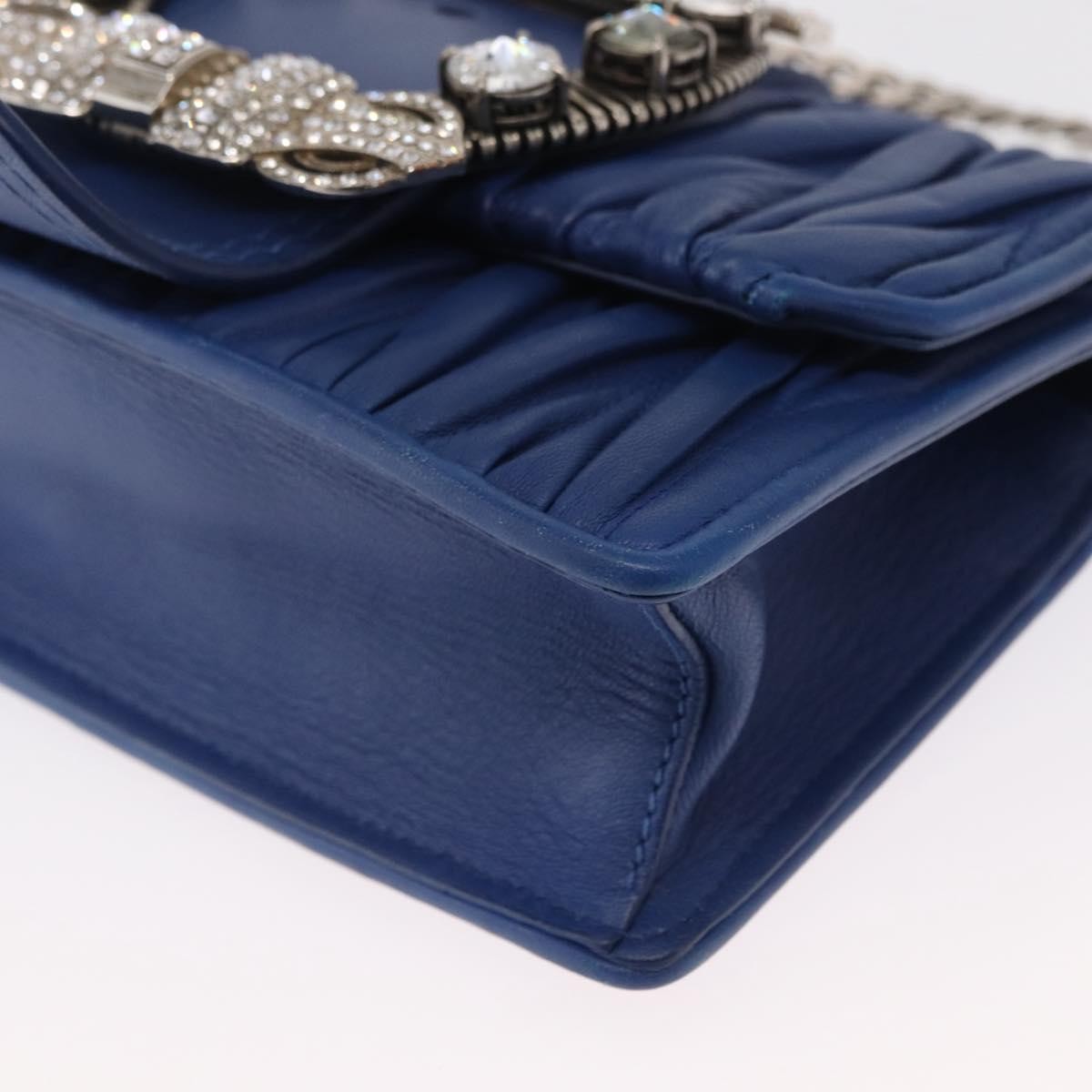 Miu Miu Madras Crystal Buckle Shoulder Bag Leather Blue Leather Shoulder Bag Bag (Pre-Owned)
