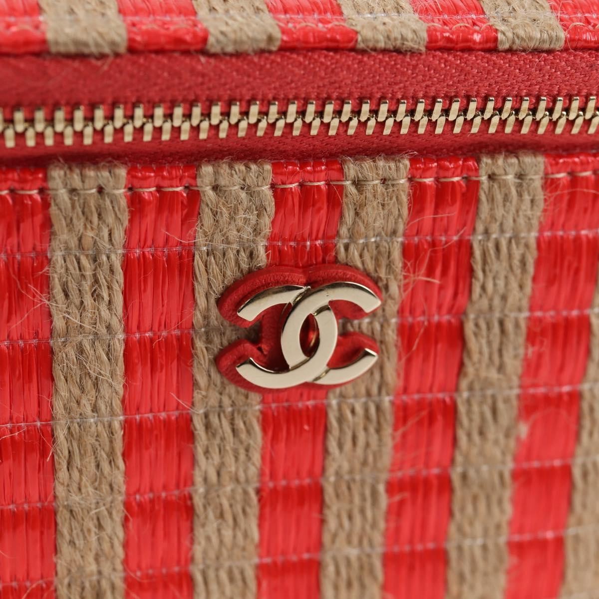 Chanel Classic Vanity Case With Chain Striped Raffia And Jute Red Canvas Shoulder Bag Bag (Pre-Owned)