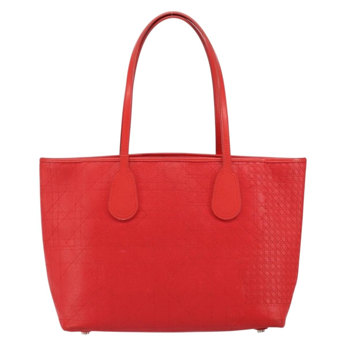 Christian Dior Panarea Tote Printed Cannage Quilt Canvas Red Canvas Tote Bag Bag (Pre-Owned)