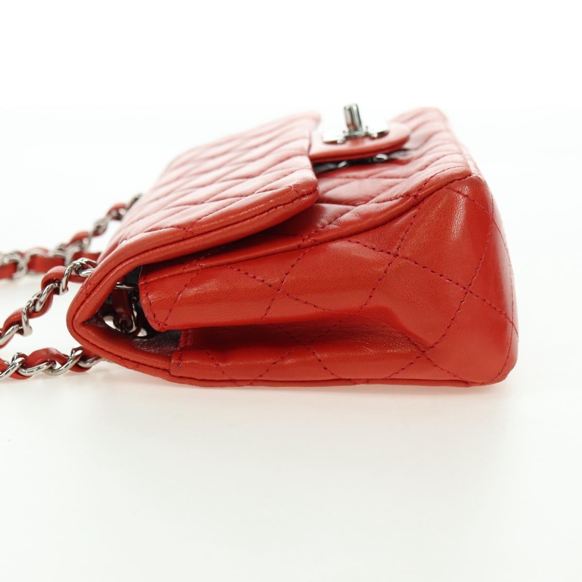 Chanel Flap Shoulder Bag Leather Red Leather Handbag (Pre-Owned)