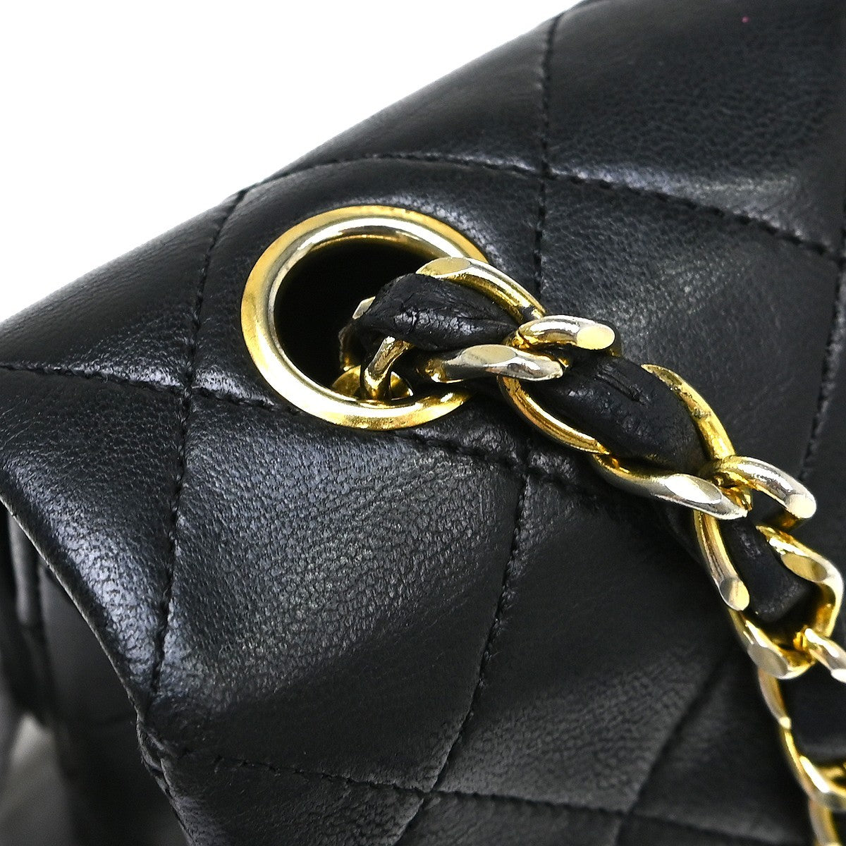Chanel Vintage Square Classic Single Flap Bag Vertical Quilt Lambskin Black Leather Handbag (Pre-Owned)