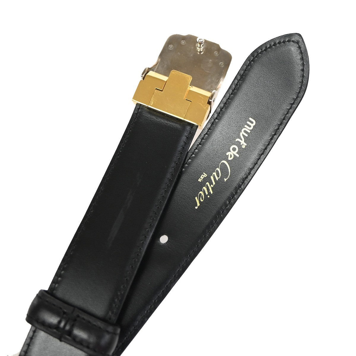 Cartier Santos Plaque Reversible Belt Leather Black Leather Belts Accessory (Pre-Owned)