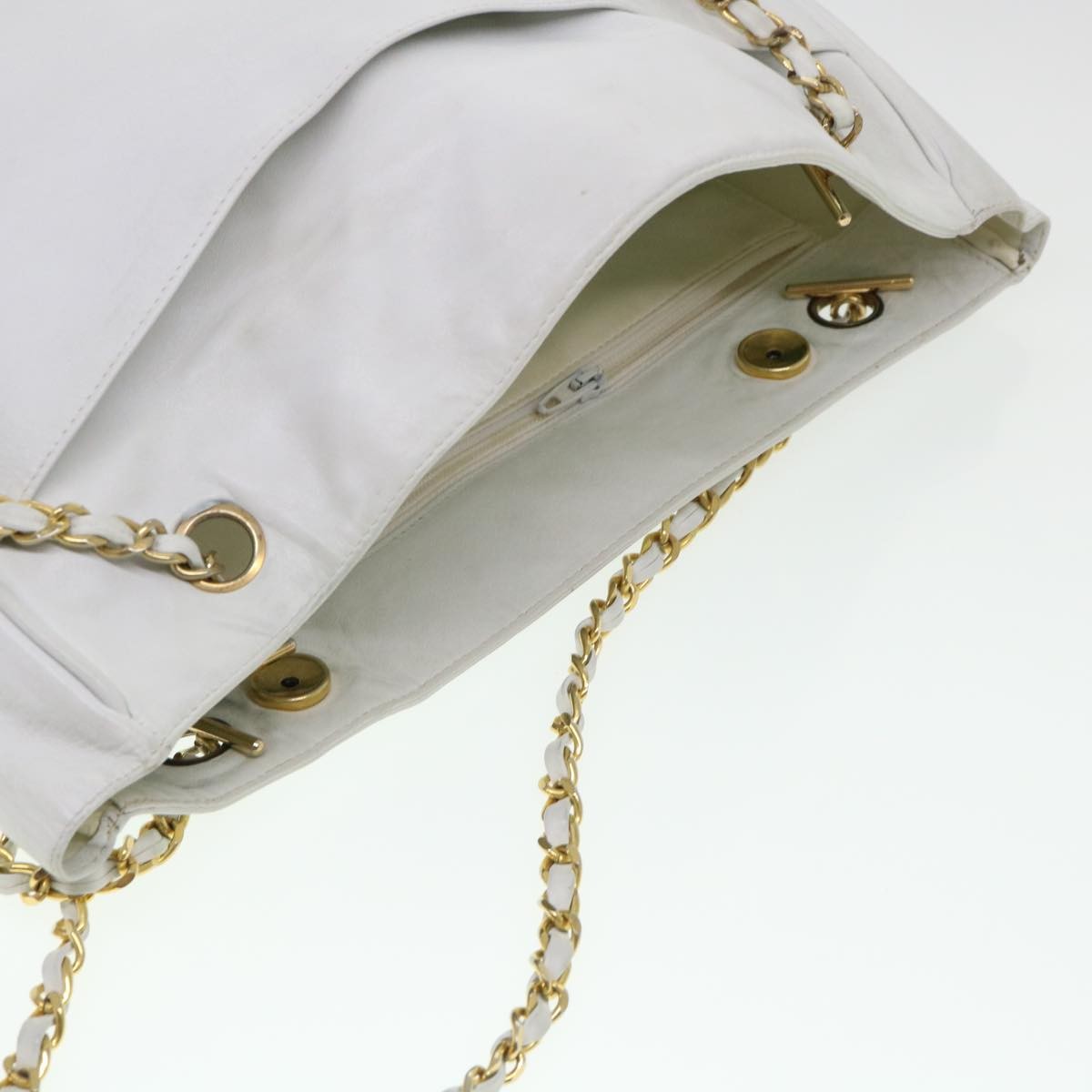 Chanel Vintage Shopping Tote Lambskin White Leather Shoulder Bag Bag (Pre-Owned)