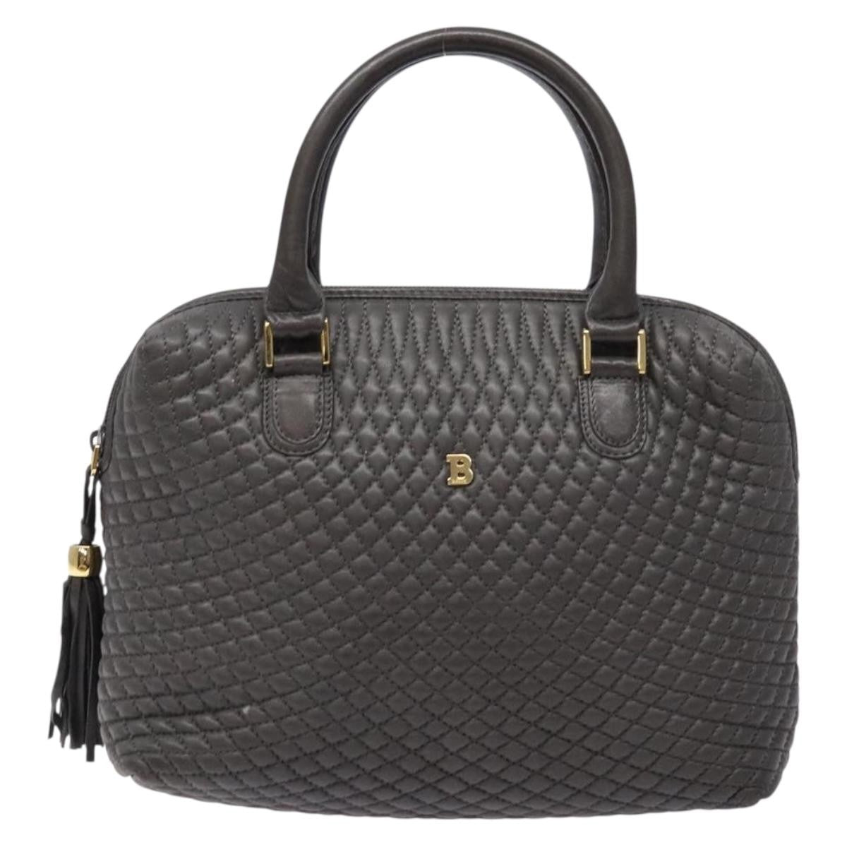 Bally Vintage Handbag Quilted Leather Gray Leather Handbag (Pre-Owned)
