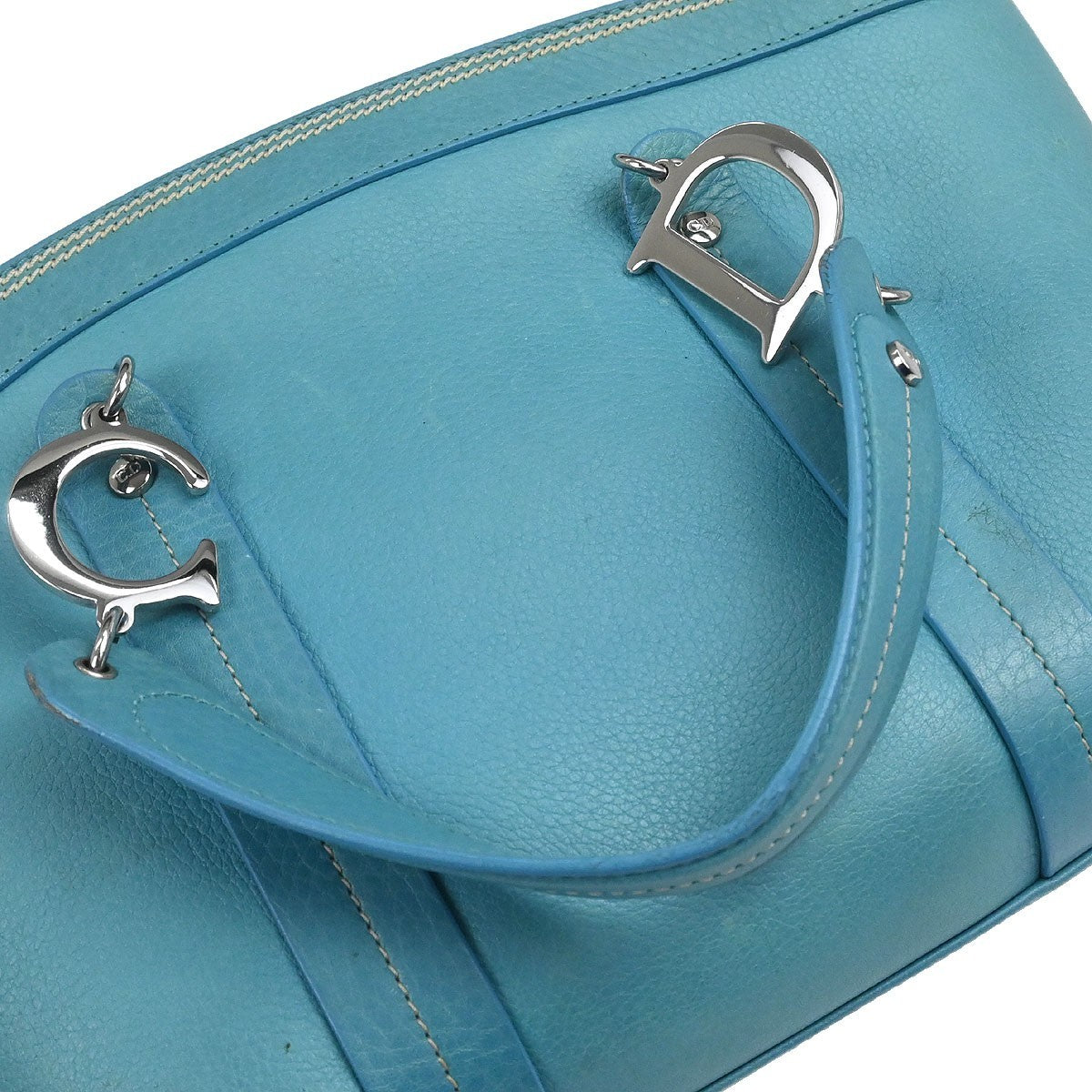 Christian Dior Vintage Tote Leather Turquoise Leather Tote Bag Bag (Pre-Owned)