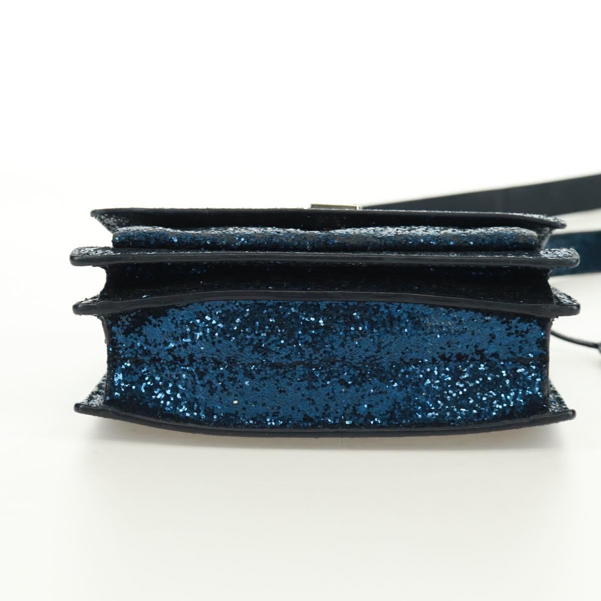 Saint Laurent Sunset Satchel Glitter Blue Leather Shoulder Bag Bag (Pre-Owned)