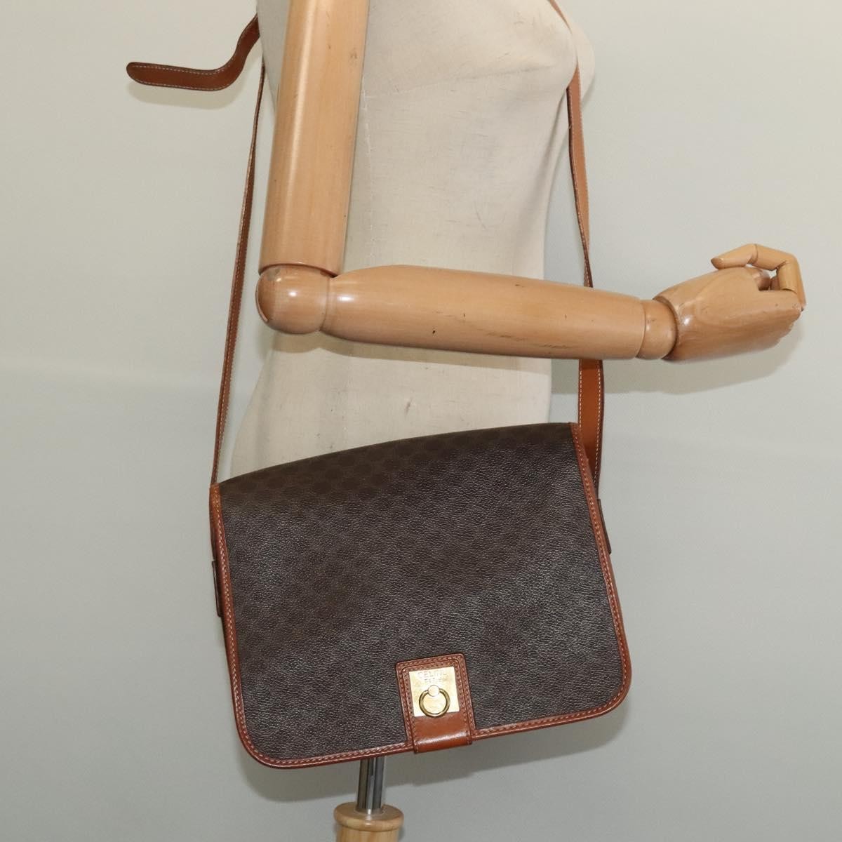 Celine Macadam Shoulder Bag Pvc Leather Brown Canvas Bag (Pre-Owned)