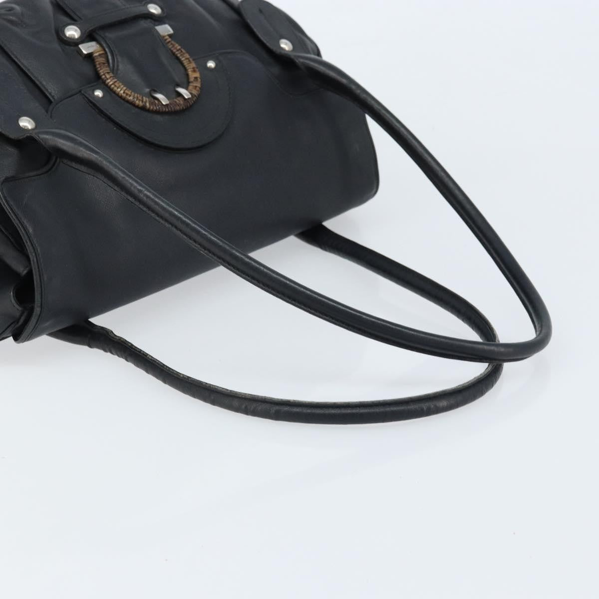 Salvatore Ferragamo Gancini Handbag Leather Black Leather Handbag (Pre-Owned)