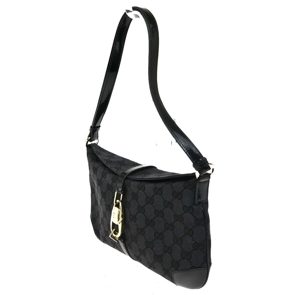Gucci Vintage Shoulder Bag Monogram Canvas Black Patent_Leather Shoulder Bag Bag (Pre-Owned)