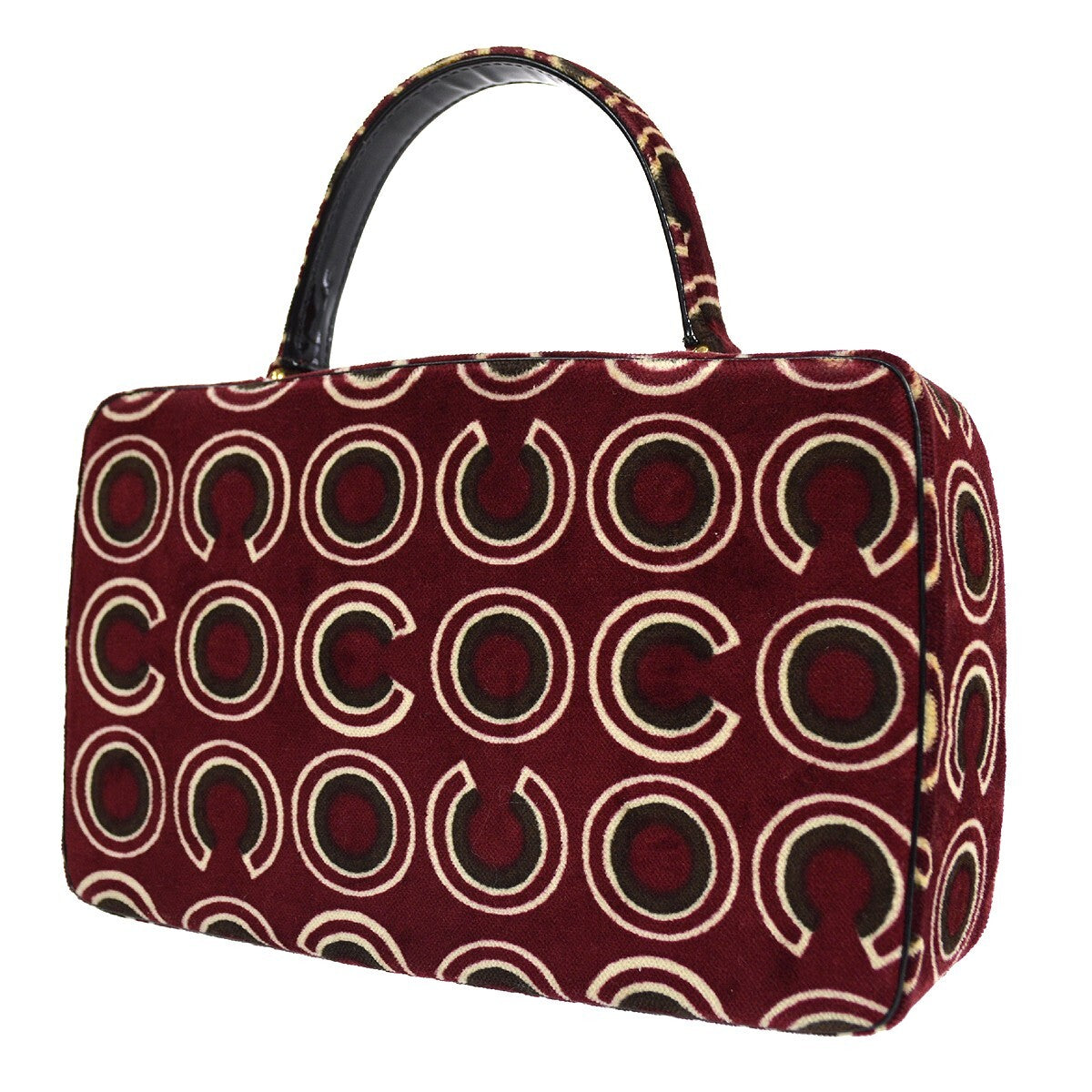 Chanel Cc Top Handle Bag Coco Print Velvet Burgundy Velvet Handbag (Pre-Owned)