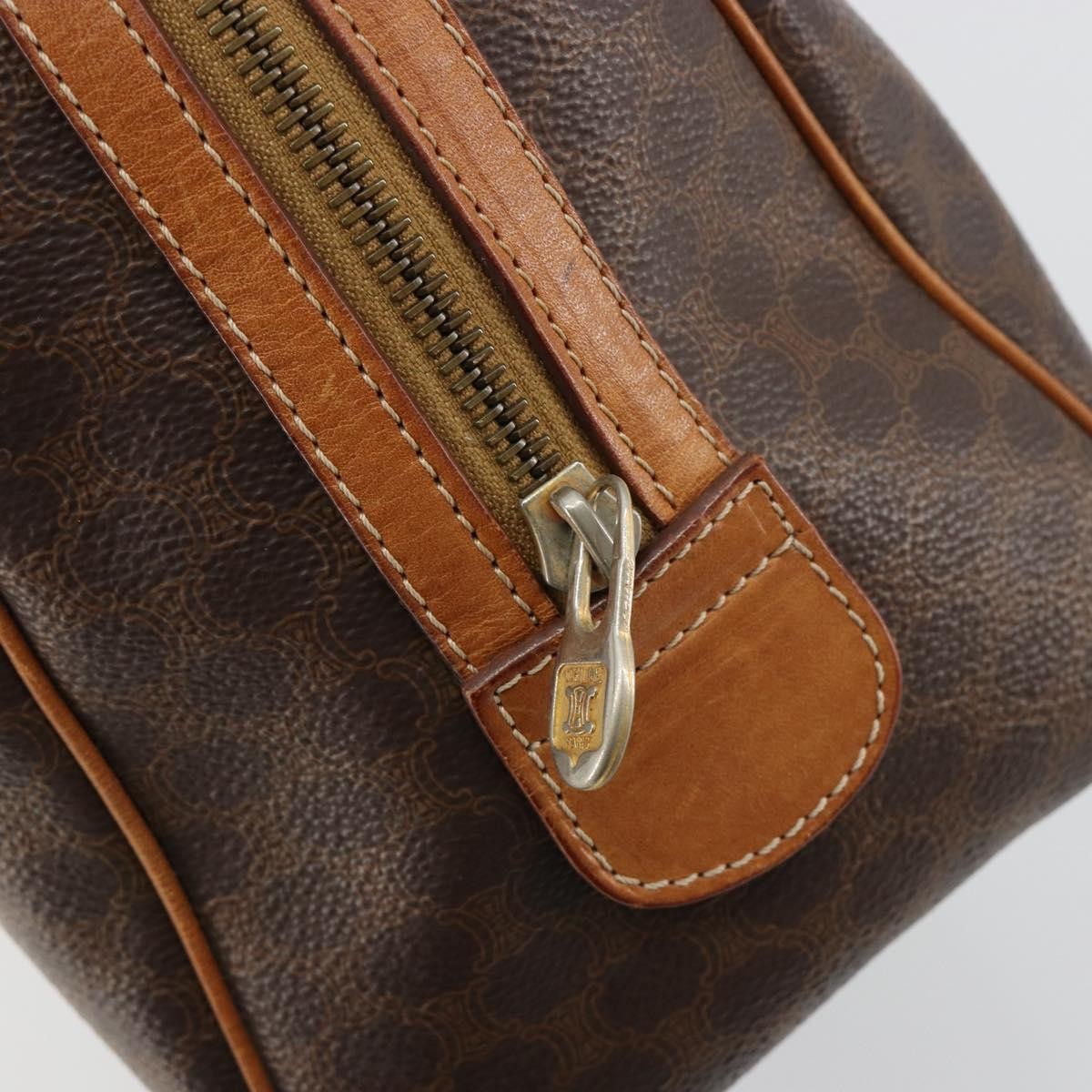 Celine Vintage Triomphe Handbag Canvas Brown Canvas Handbag (Pre-Owned)