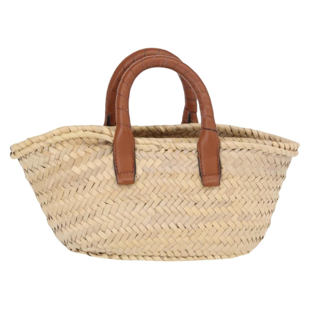 Chloe Marcie Basket Bag Raffia And Leather Beige Wicker Handbag (Pre-Owned)