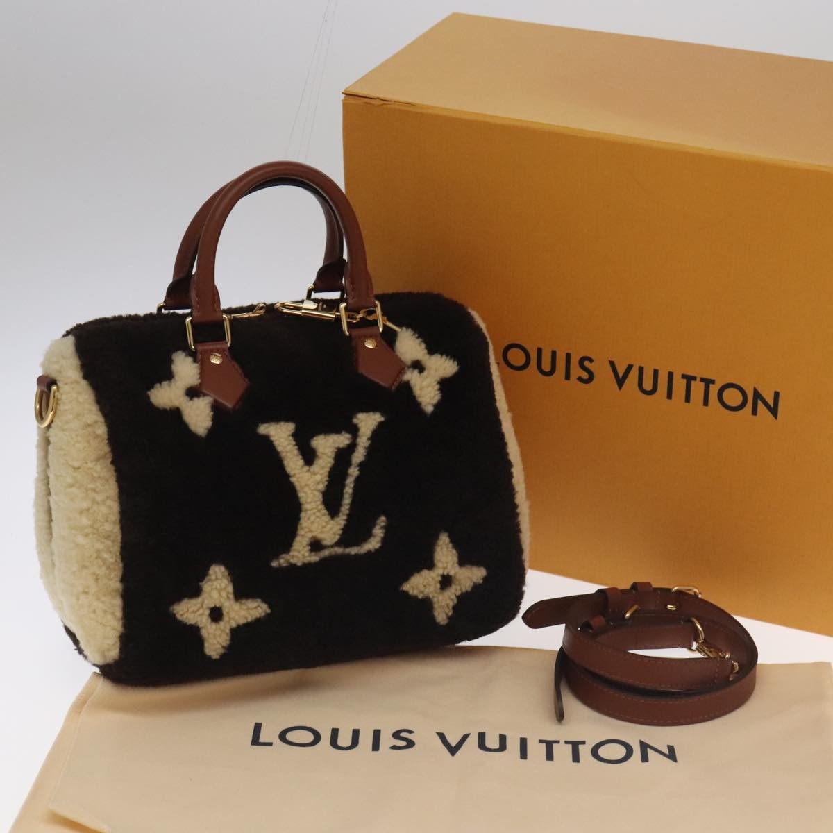 Louis Vuitton Speedy Bandouliere Bag Monogram Giant Teddy Fleece Brown Fur Shoulder Bag Bag (Pre-Owned)