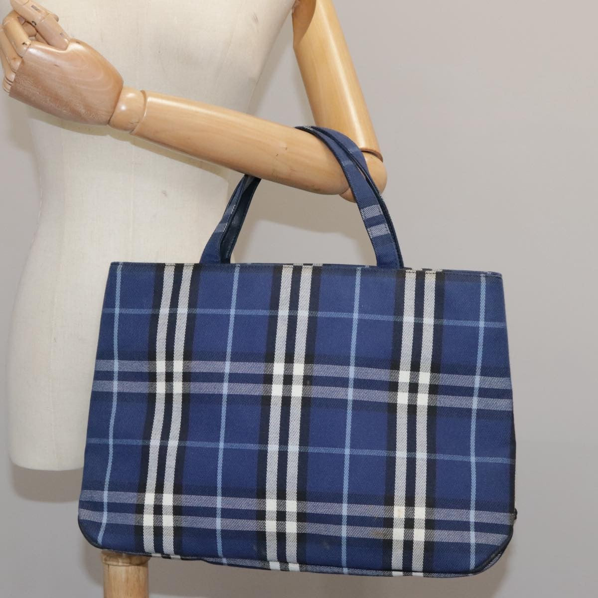 Burberry Nova Check Tote Canvas Check Pattern Blue Canvas Tote Bag Bag (Pre-Owned)
