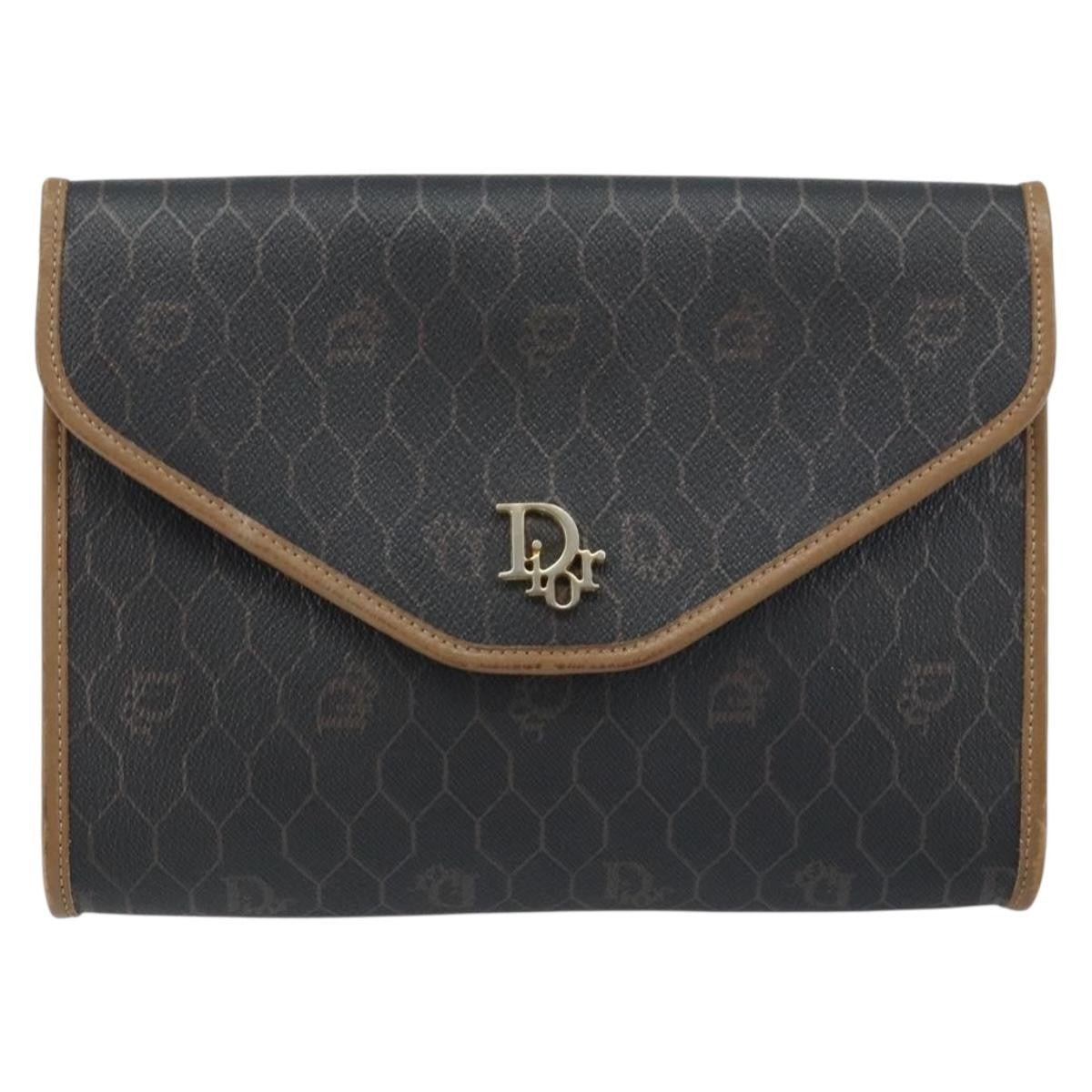 Christian Dior Vintage Honeycomb Chain Canvas Black Canvas Shoulder Bag Bag (Pre-Owned)