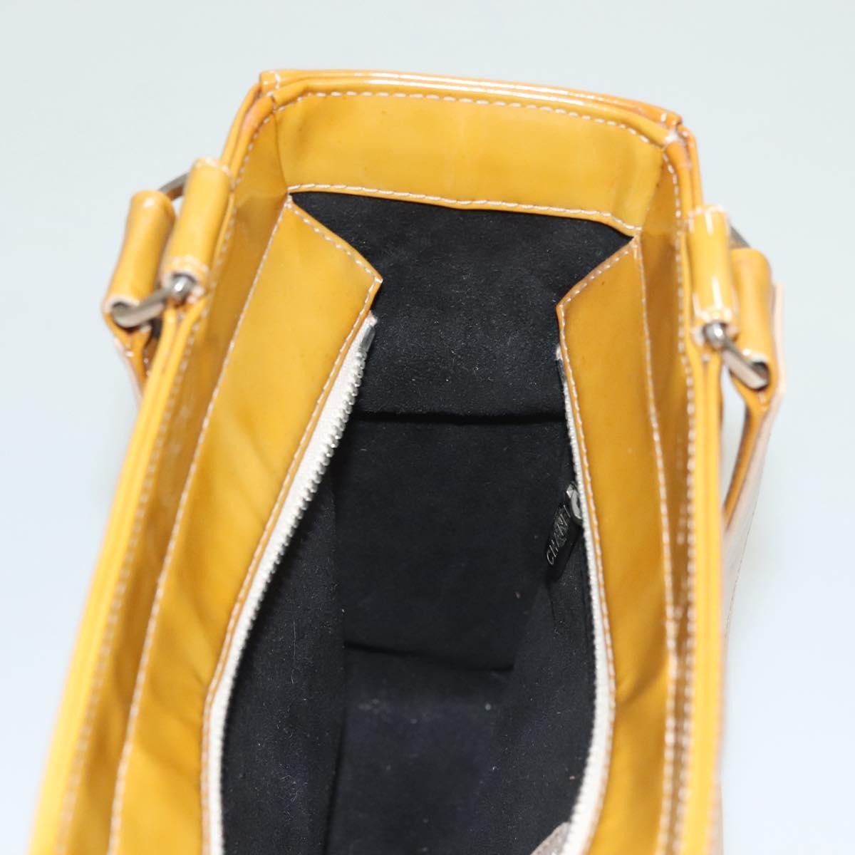 Chanel Chocolate Bar Cc Tote Quilted Patent Yellow Patent_Leather Handbag (Pre-Owned)
