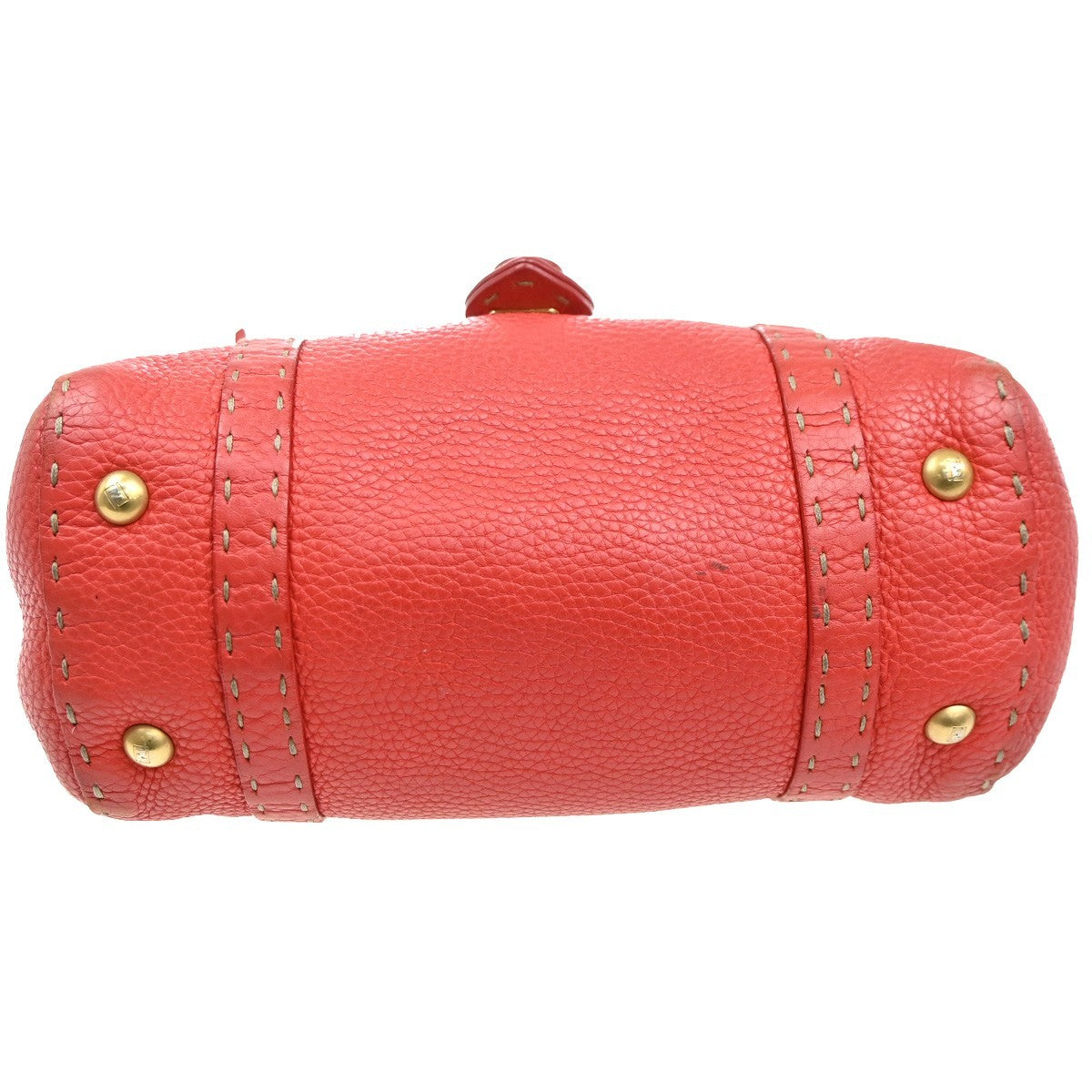 Fendi Selleria Linda Satchel Pebbled Leather Red Leather Handbag (Pre-Owned)
