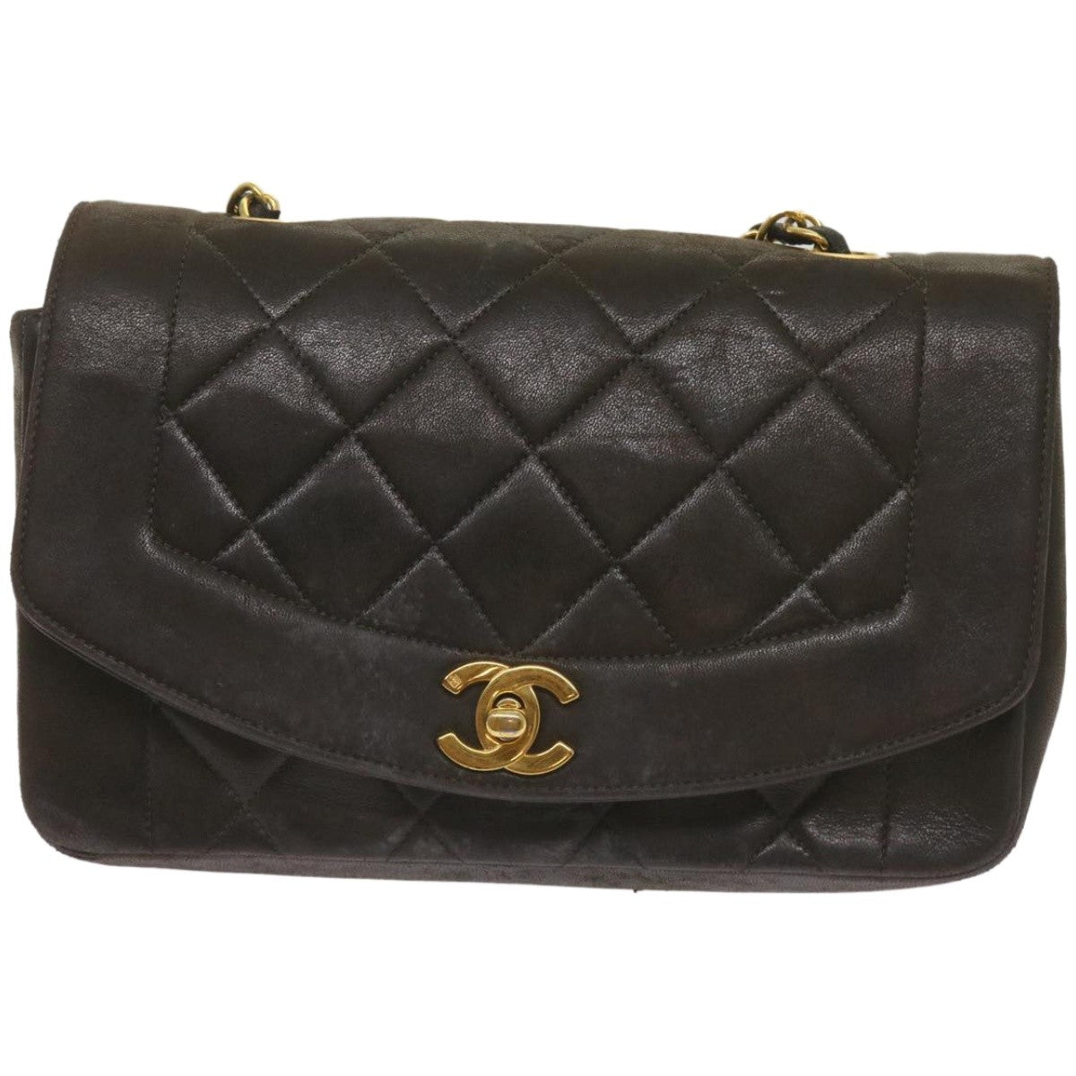 Chanel Vintage Diana Flap Bag Quilted Lambskin Black Leather Shoulder Bag Bag (Pre-Owned)