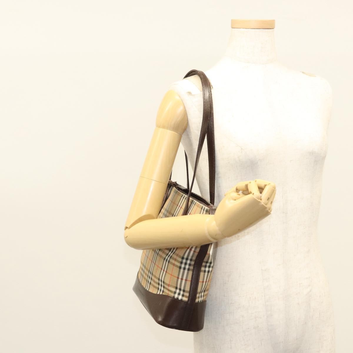 Burberry Nova Check Shoulder Bag Canvas And Leather Beige Canvas Shoulder Bag Bag (Pre-Owned)