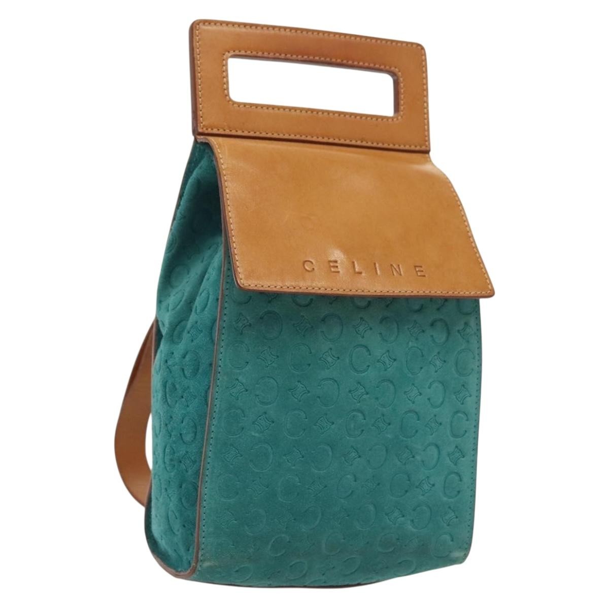 Celine Macadam Shoulder Bag Canvas Turquoise Suede Bag (Pre-Owned)