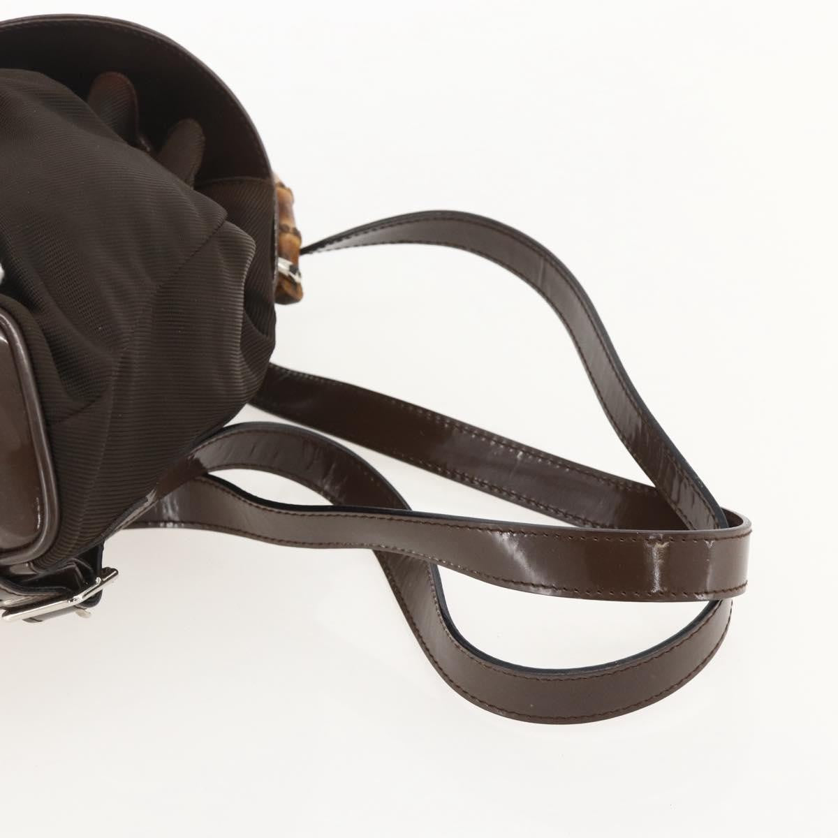 Gucci Vintage Bamboo Backpack Nylon And Patent Leather Brown Nylon Backpack Bag (Pre-Owned)