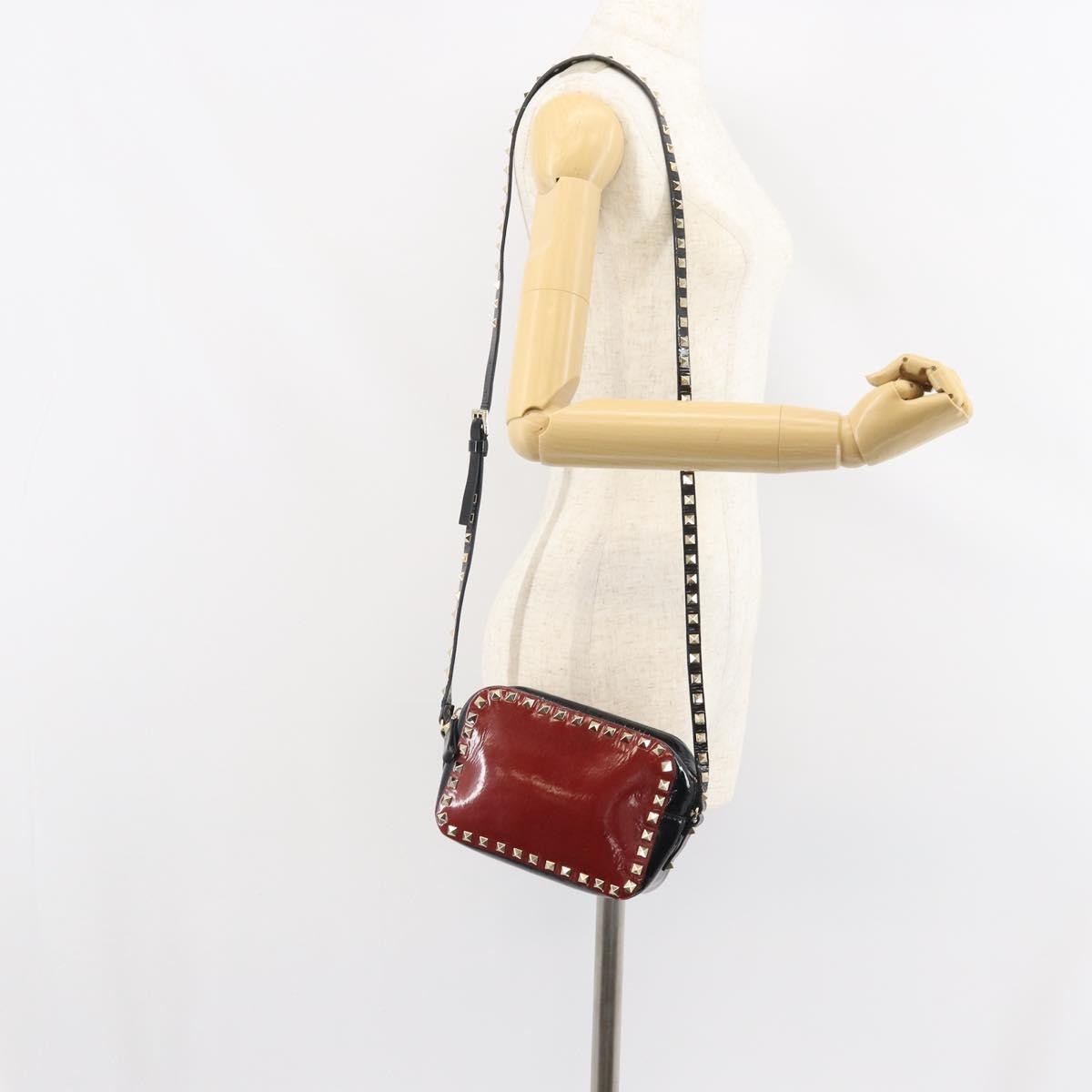 Valentino Garavani Rockstud Chain Camera Crossbody Bag Patent Leather Red Patent_Leather Clutche & Pouche Bag (Pre-Owned)