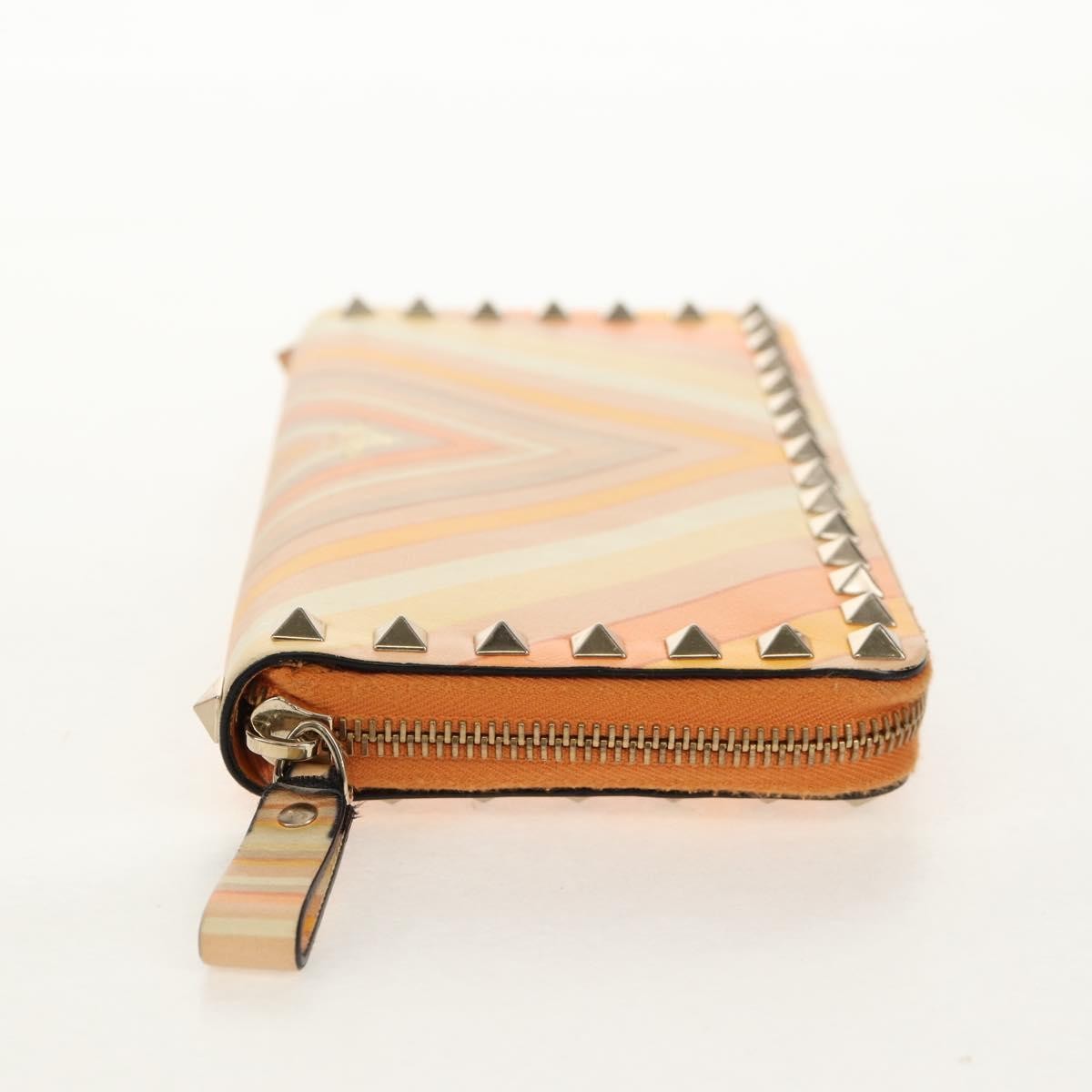 Valentino Garavani Rockstud Zip Around Wallet Striped Leather Orange Leather Wallets Accessory (Pre-Owned)