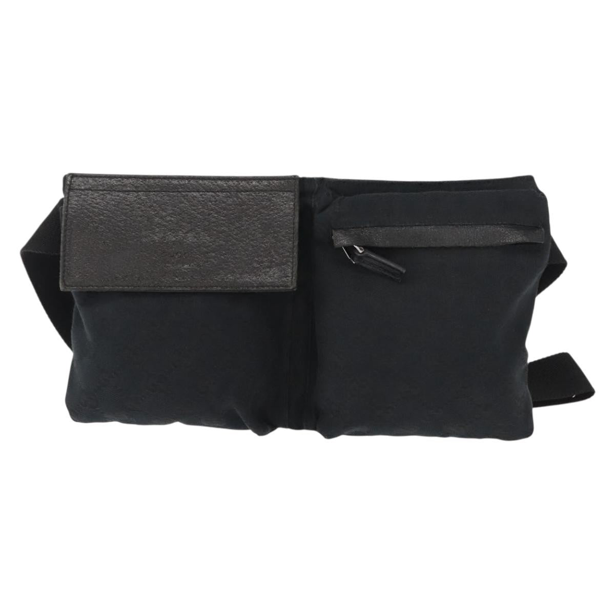 Gucci Vintage Double Belt Bag Gg Canvas With Leather Black Canvas Shoulder Bag Bag (Pre-Owned)