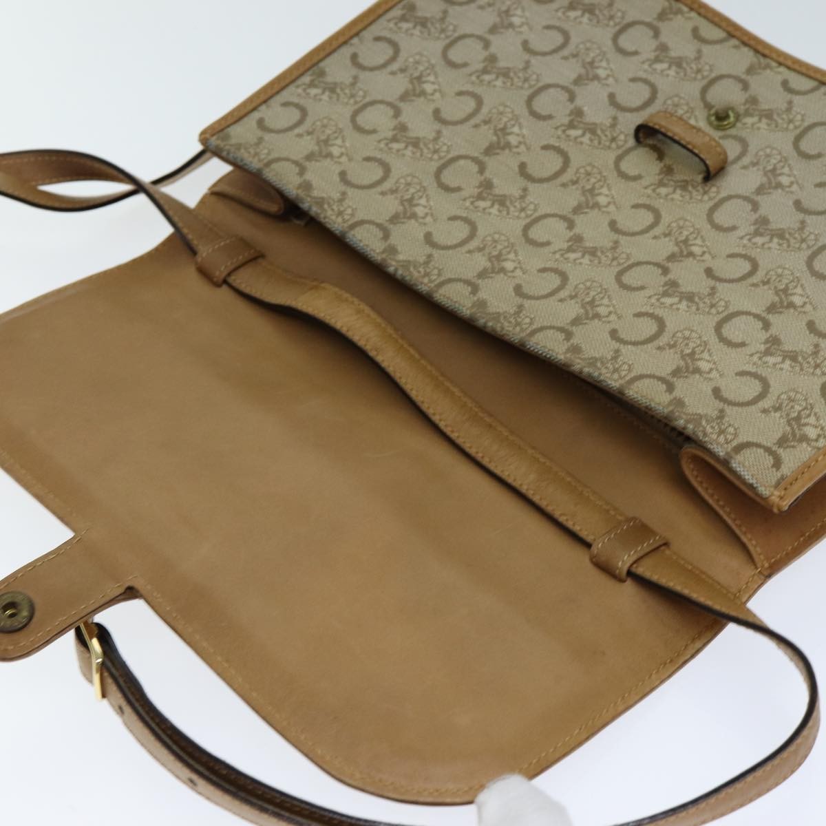 Celine C Macadam Shoulder Bag Canvas Beige Canvas Shoulder Bag Bag (Pre-Owned)