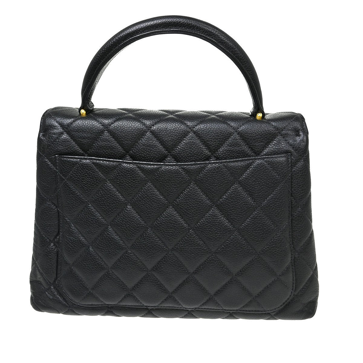 Chanel Vintage Classic Top Handle Flap Bag Quilted Caviar Black Leather Handbag (Pre-Owned)