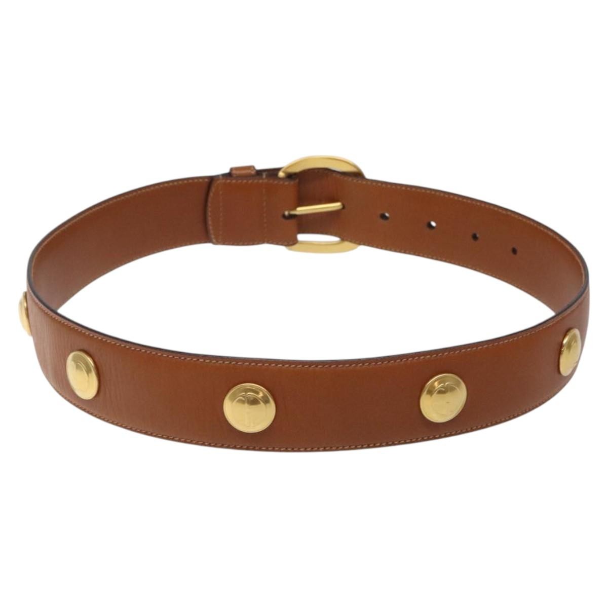 Gucci Round Buckle Belt Leather Brown Leather Belts Accessory (Pre-Owned)