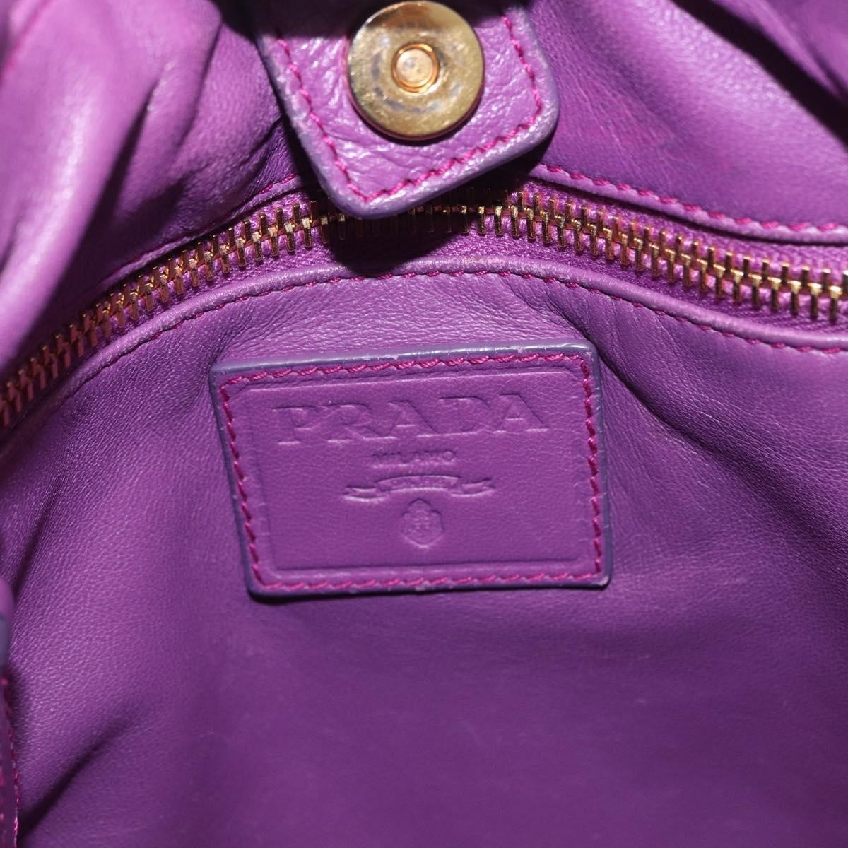 Prada Pleats Shoulder Bag Cervo Leather Purple Leather Handbag (Pre-Owned)