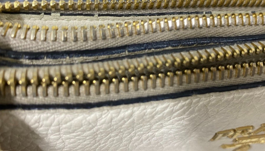 Prada Double Zip Crossbody Bag Vitello Daino White Leather Shoulder Bag Bag (Pre-Owned)