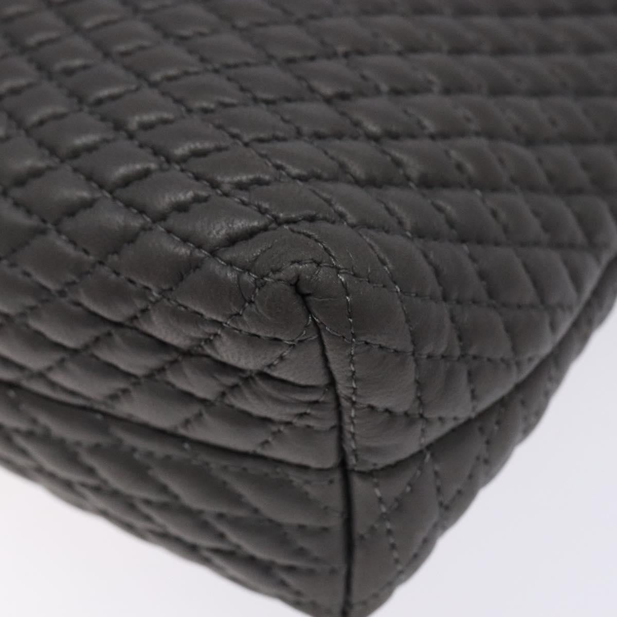 Bally Vintage Handbag Quilted Leather Gray Leather Handbag (Pre-Owned)