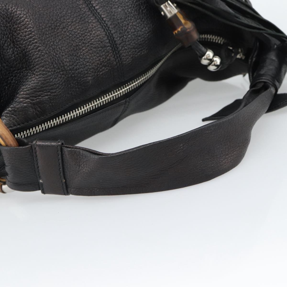Gucci Vintage Bamboo Shoulder Bag Nylon Black Leather Handbag (Pre-Owned)