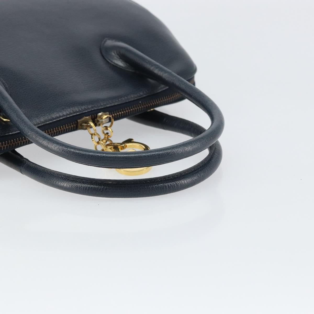 Salvatore Ferragamo Gancini Handbag Leather Navy Leather Handbag (Pre-Owned)