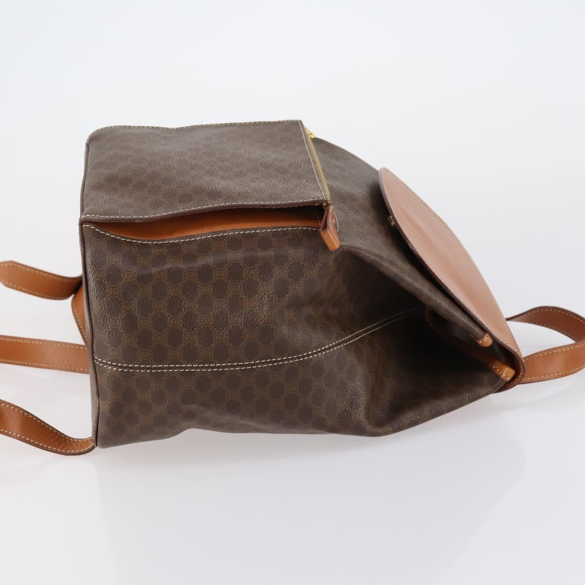Celine Vintage Macadam Backpack Canvas And Leather Brown Canvas Backpack Bag (Pre-Owned)