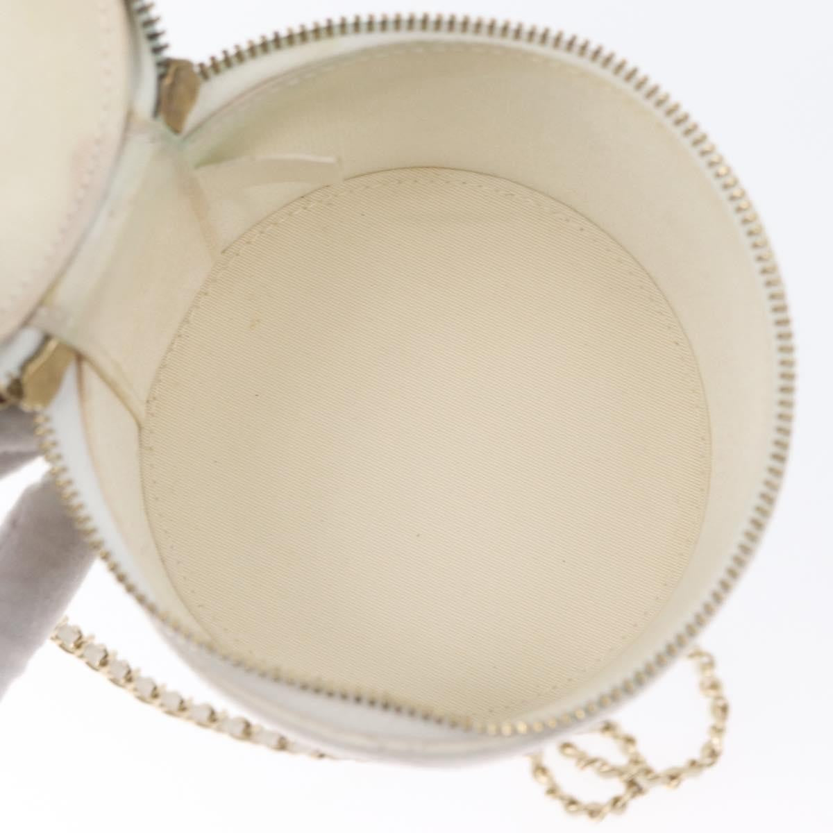 Chanel Cc Round Vanity Case With Chain Quilted Lambskin White Leather Clutche & Pouche Bag (Pre-Owned)