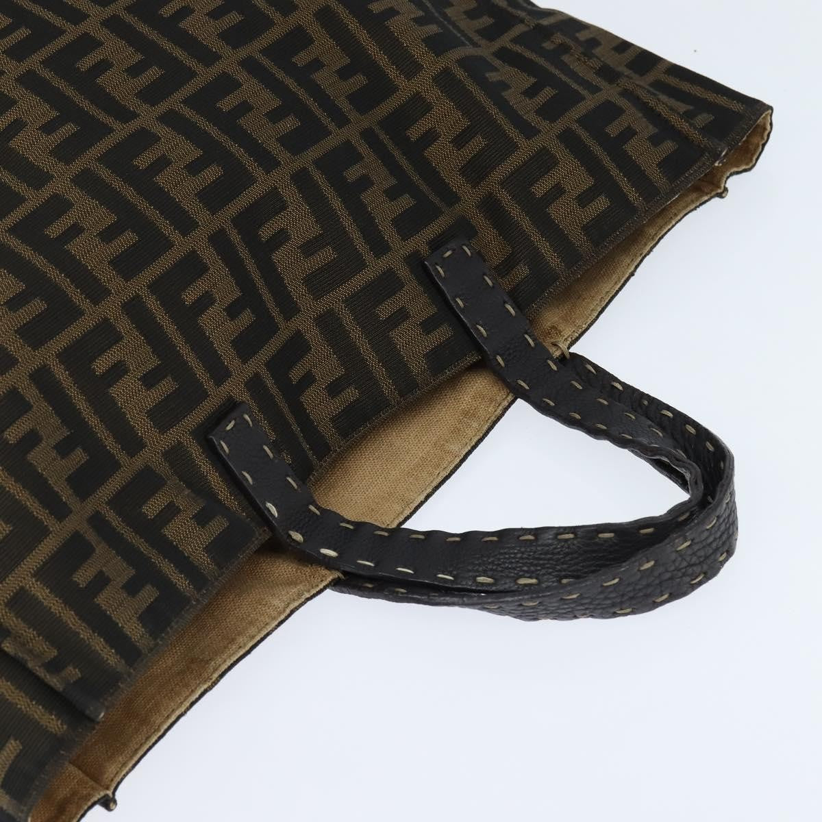 Fendi Open Shopping Tote Zucca Canvas Brown Canvas Tote Bag Bag (Pre-Owned)