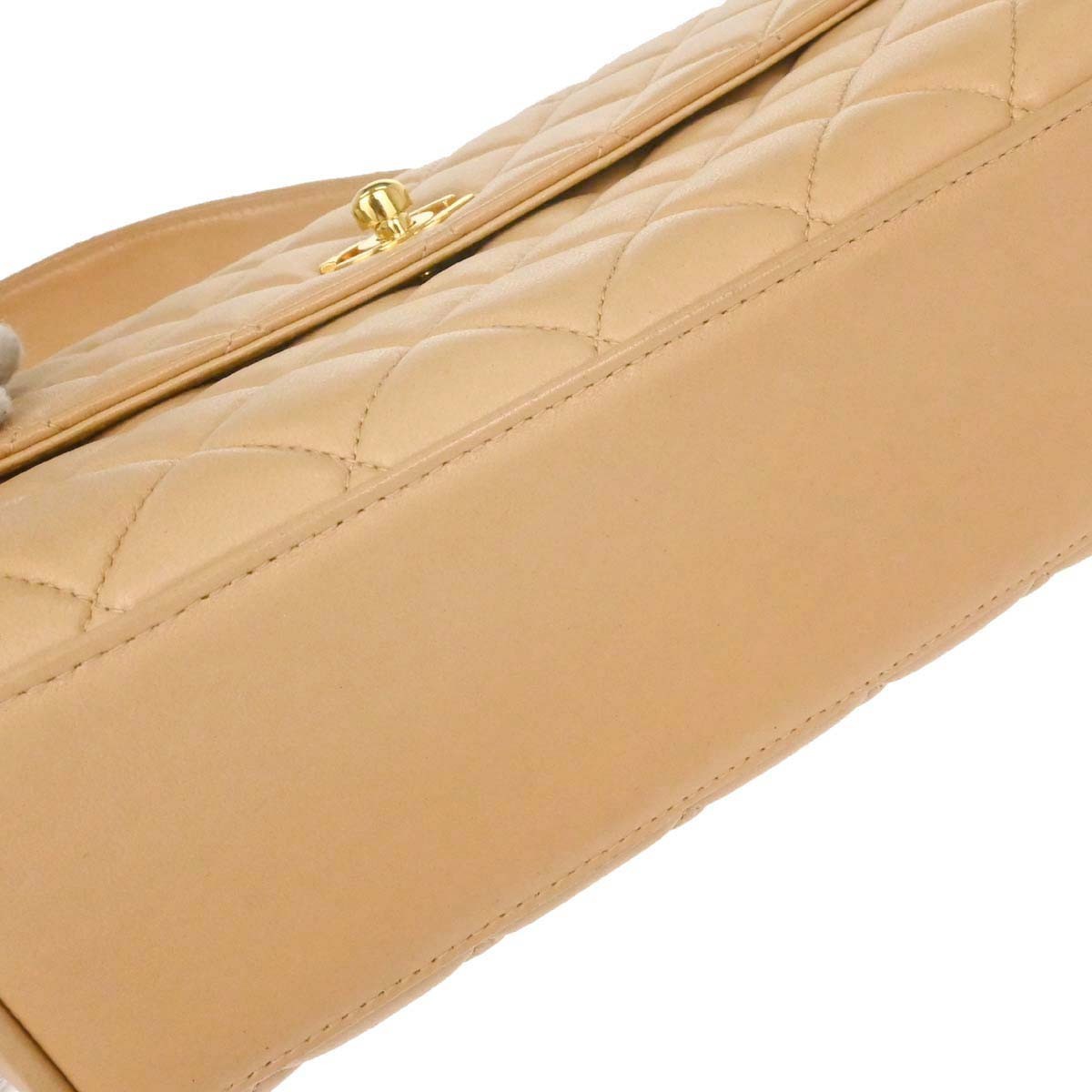 Chanel Vintage Top Handle Flap Bag Quilted Lambskin Beige Leather Handbag (Pre-Owned)