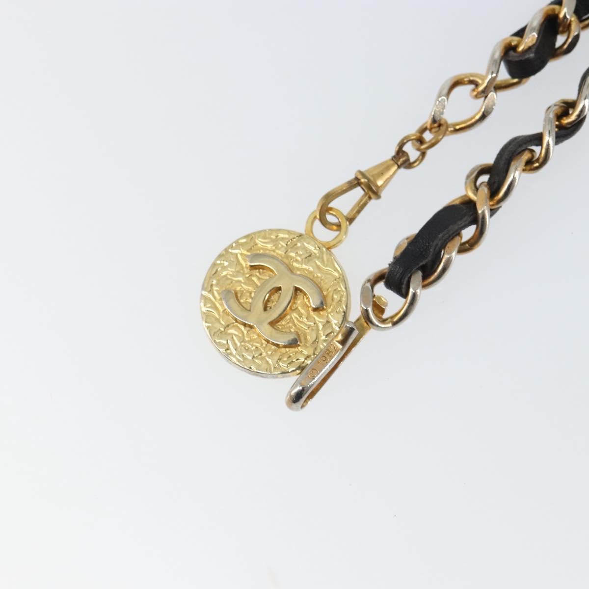 Chanel Vintage Logo Chain Belt Metal And Leather Black Metal Belts Accessory (Pre-Owned)