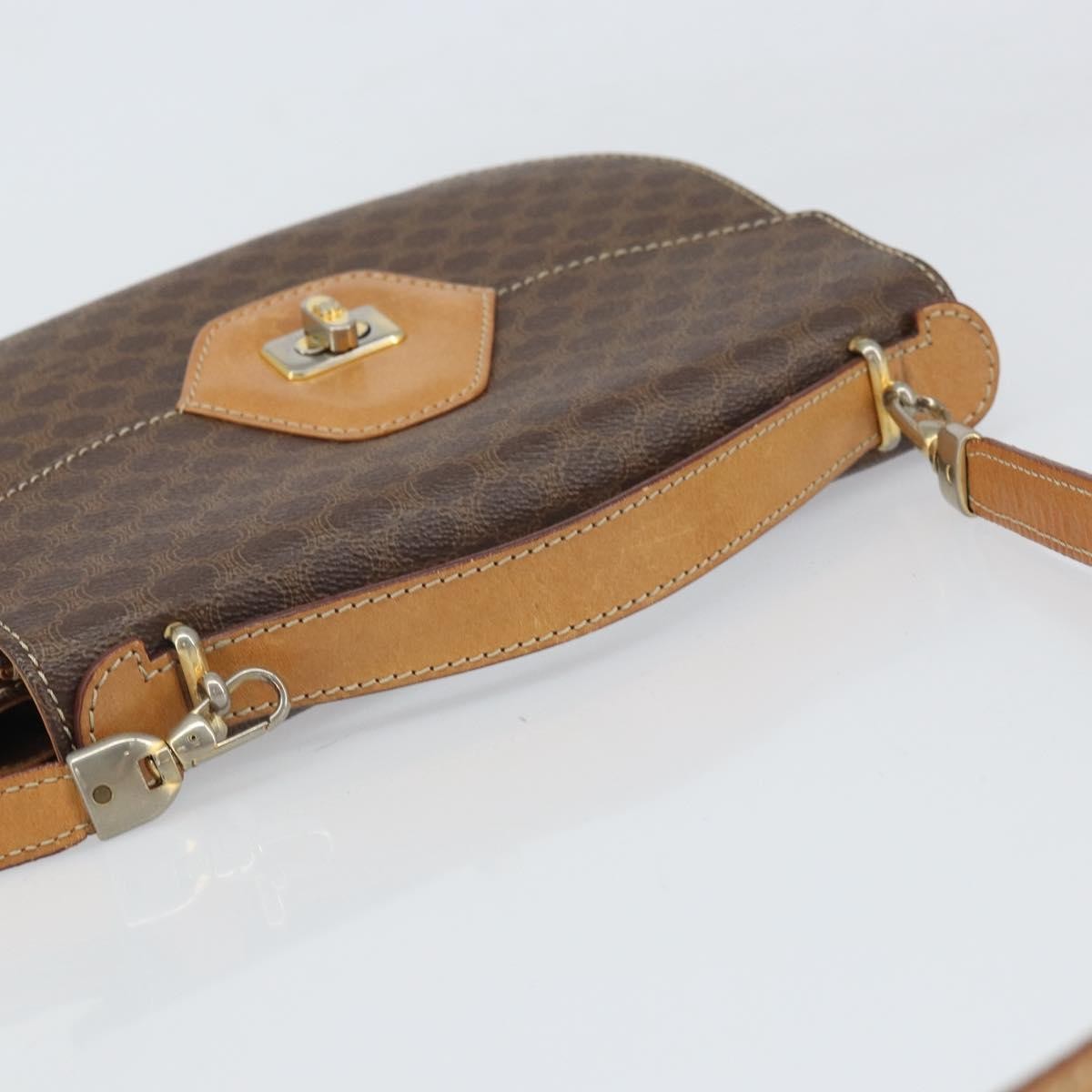 Celine Vintage Macadam Shoulder Bag Canvas And Leather Brown Canvas Shoulder Bag Bag (Pre-Owned)