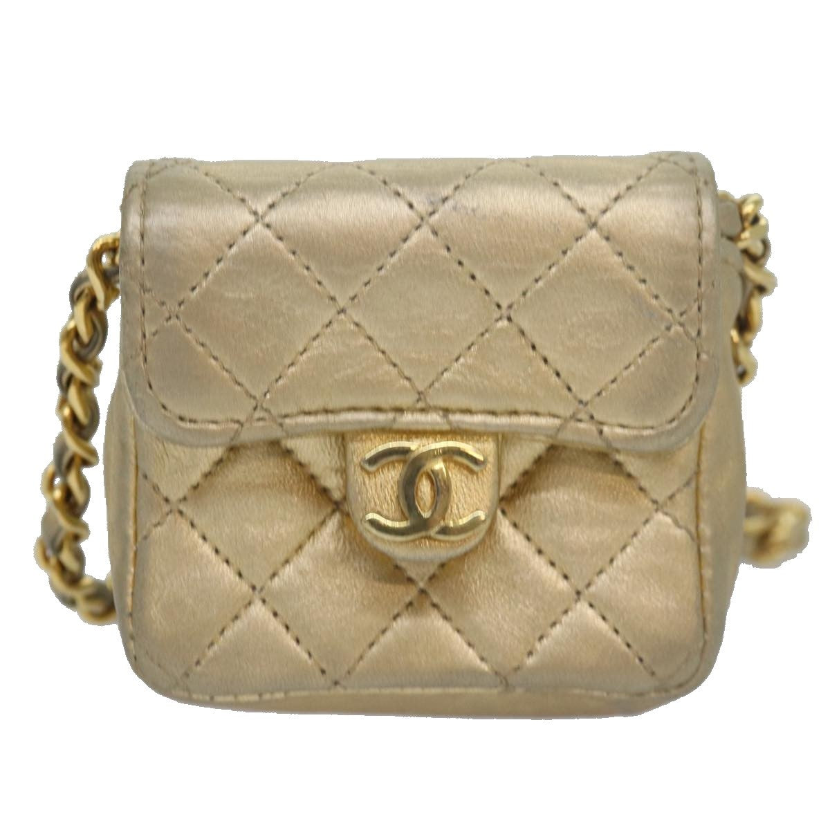 Chanel Vintage Square Cc Flap Bag Quilted Leather Gold Leather Shoulder Bag Bag (Pre-Owned)