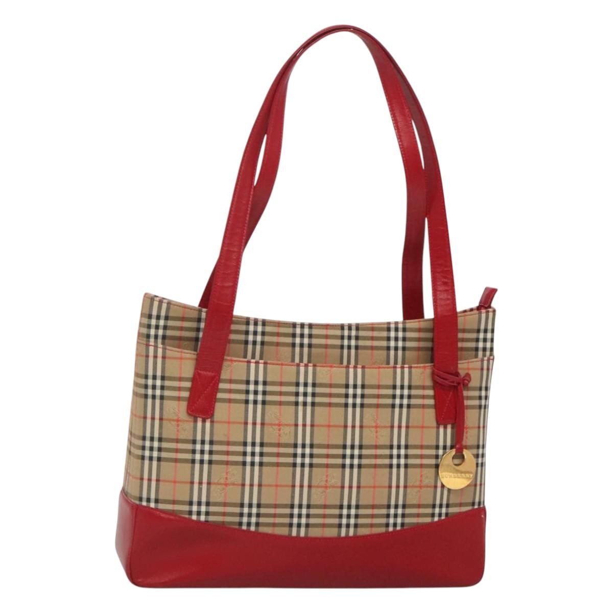 Burberry Nova Check Tote Canvas And Leather Beige Canvas Tote Bag Bag (Pre-Owned)
