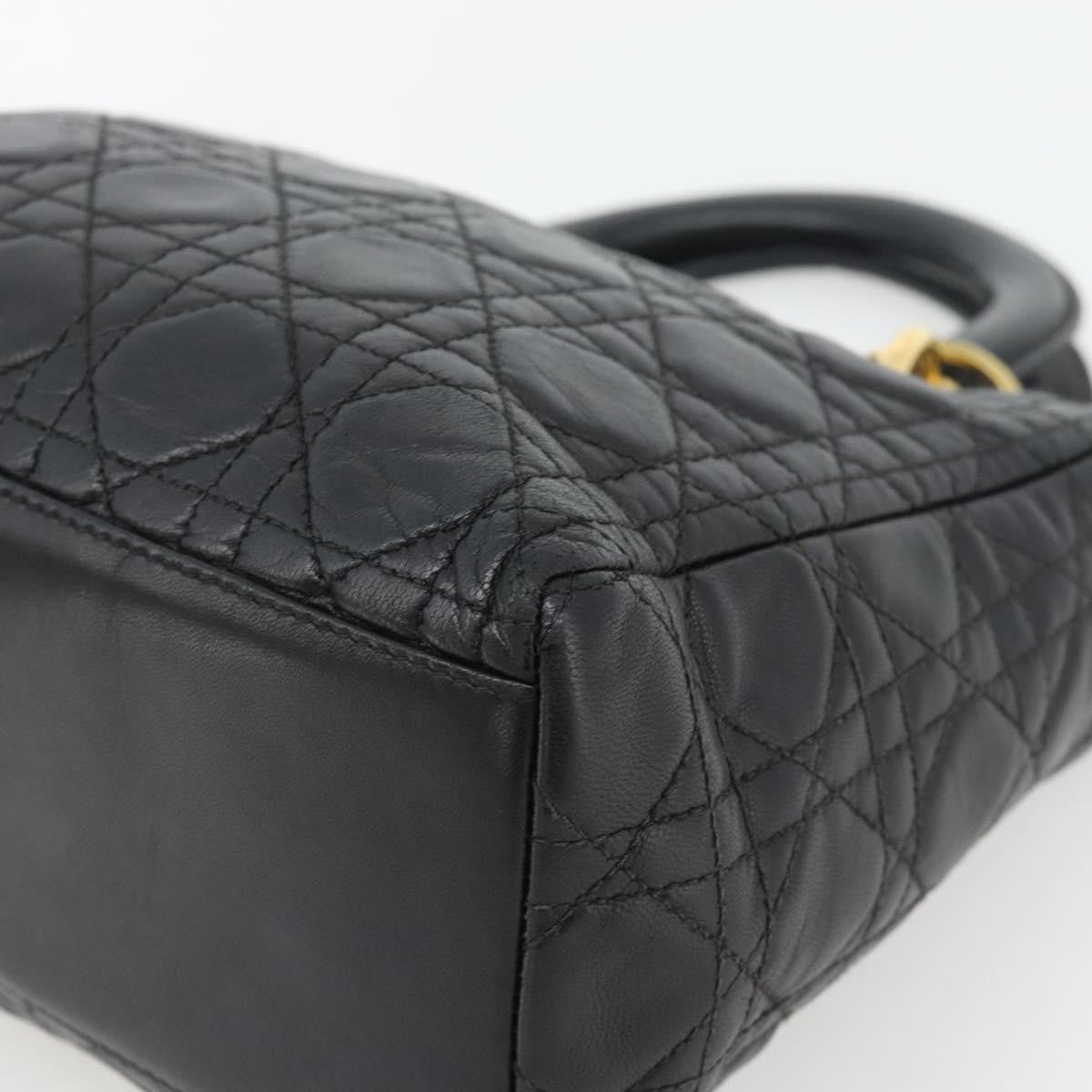 Christian Dior Lady Dior Bag Leather Black Leather Handbag (Pre-Owned)