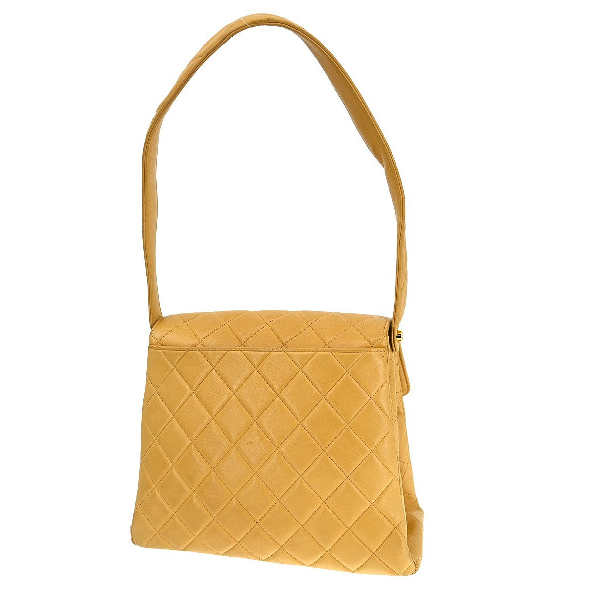 Chanel Vintage Cc Square Flap Shoulder Bag Quilted Lambskin Beige Leather Shoulder Bag Bag (Pre-Owned)