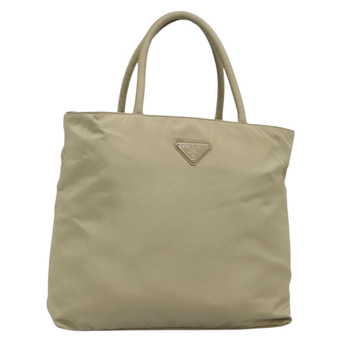 Prada Vintage Zip Tote Tessuto Beige Nylon Tote Bag Bag (Pre-Owned)