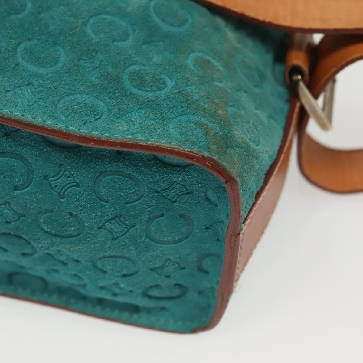 Celine Macadam Shoulder Bag Canvas Turquoise Suede Bag (Pre-Owned)