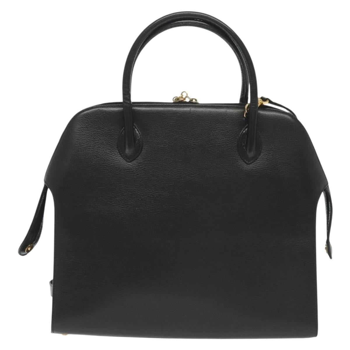 Salvatore Ferragamo Convertible Dome Gancini Leather Black Leather Handbag (Pre-Owned)