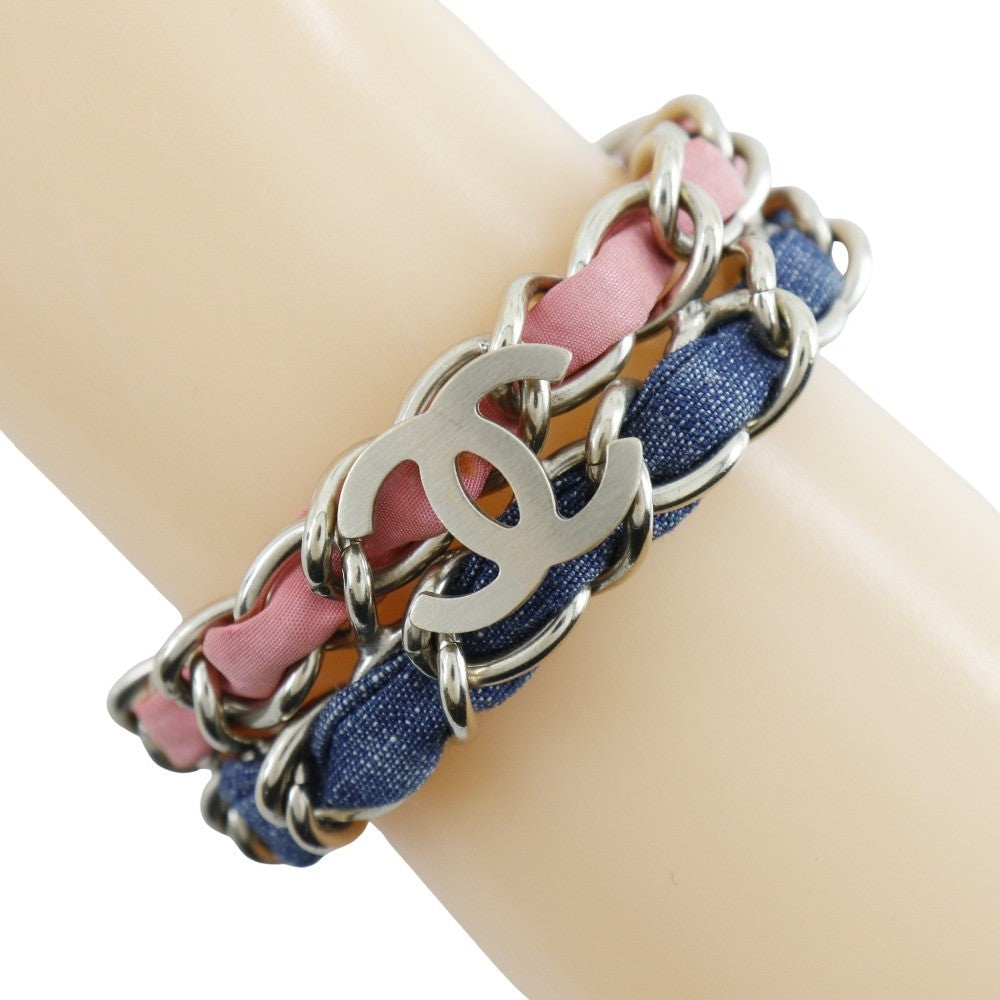 Chanel Coco Mark Chain 2 Bracelet Metal And Denim Multicolour Mesh Bracelet Jewelry (Pre-Owned)